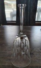 Vintage Hungarian Crystal Bell Hand Cut Etched Glass Diamond Leaf Pattern picture