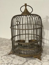 Antique Brass Domed Bird Cage & Two Feeders - Hanging Large Ring picture