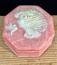 Vintage Incolay Stone Jewelry Box Cameo Lady Relief Signed Trinket Box USA picture
