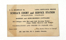 vtg 1930s 40s Schell's Court Service Station Advertising Card Burlington CO  picture
