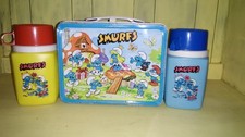 Vintage 1983 King-Seeley Smurfs Metal Lunchbox And Thermos Lot Rare VG picture