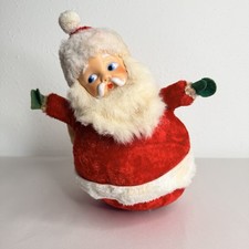 Vtg Rubber Face Roly-Poly Plush Santa Musical Christmas Figure 50's Working picture