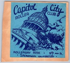 Capitol City & Skateland Roller Skating Ad Sticker on a scrapbook page picture