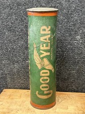 Antique 1920s Goodyear Tires French Talc Powder Advertising Paper Label Tin Can picture