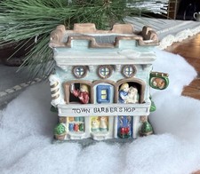 VTG Town Barber Shop Christmas Village Ceramic Home Town America Collection 94 picture