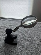 Vintage Cast Iron Bench Magnifier Adjustable Arm Glass Inspection Tool 6.5