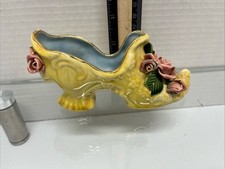 Vtg Lady Shoe Rose Design With Gold Trimmings Handpainted Design 2.5