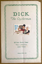 1951 DICK THE OYSTERMAN vintage restaurant menu NEW YORK CITY, 65 East Eighth St picture