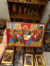 Last Supper Mystical Supper Orthodox Icon Gold Leaf Flat Wood (handmade) 18x25cm picture