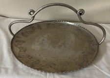 1 Vintage WROUGHT FABERWARE Handled Aluminum Tray With Flower & Leaf Design 15” picture