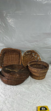 Lot of 4 Brown Woven Wicker Storage Baskets, Country Style, With Lid picture