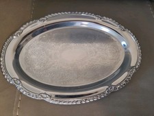 VTG Irvinware USA Chrome Plated Oval Serving Tray Ornate Engraved Floral 9.5x6.5 picture