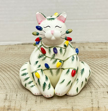 Amy Lacombe WhimsiClay “Sparkie” Cat Figurine 2006 #14600 Christmas Lights READ* picture
