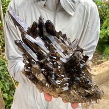 5.35LB Natural smoky black quartz cluster crystal mineral specimen healing picture