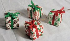 Vintage Hand Made Small Cloth Wrapped Christmas Present Boxes Set of 4 picture