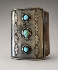 Nice 1930’s Navajo Ketoh with Three Turquoise Stones Sterling Silver picture