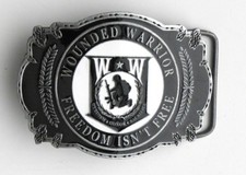 WOUNDED WARRIOR PEWTER ENAMEL BELT BUCKLE 3.2 INCHES HEROISM HONOR SACRIFICE picture