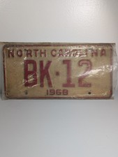 1968 North Carolina Original  License Plate picture