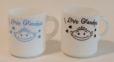 Set of 2 Vintage I Love Grandma/Grandpa White Milk Glass Mugs picture