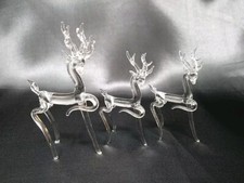 3 Mini Deer Hand Blown Clear Glass Figurine Figure Decor Buck Animal Forest  picture