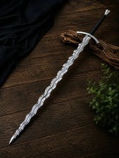 Handmade Flamberge Sword Carbon Steel Wavy Design Rosewood Handle Best All Gift picture