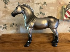 Peter Stone Model - STANDING DRAFT HORSE - Beautiful Metallic Silver w/Blue BoBs picture