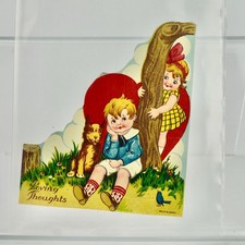 Vintage Valentine's Day Card Loving Thoughts Germany Boy Girl Tree Dog picture