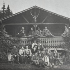 Antique RPPC Real Postcard Group Photograph Men Women Lodge Deer Head Great picture