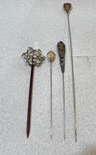 Edwardian Victorian Lot of four Hat Pins Antique - some gold filled picture