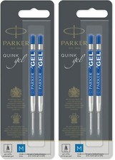 4 - Genuine PARKER QUINK GEL Ballpoint Pen Refills - BLUE .7mm - 2 Sealed Packs picture