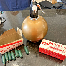 Vintage Seltzer Bottle Made in England w/ Soda King Chargers Barware Decor picture