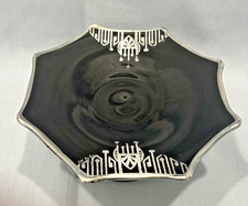 Black Crystal Compote ART DECO Design Sterling Overlay Vintage American Glass picture