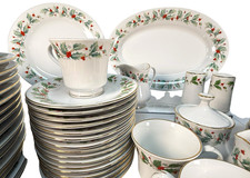 China Pearl NOEL Christmas Dinnerware Set Service for 16 Muted Black Stamp 82pc picture