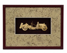 Vintage 1913 Mercer Raceabout Gold-Tone Framed Art Expo Wall Decor 9.5” picture