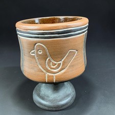 Armando de Mexico Studio Pottery Bird Chalice Terracotta Pedestal Cup Signed 5in picture