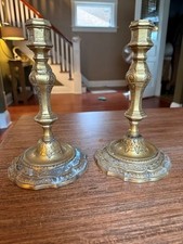 Vintage Ornate Brass Candlesticks Pair 9.5” Made in India Hollywood Regency picture