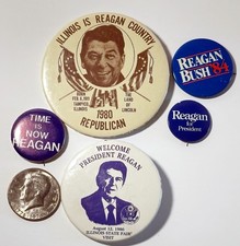 Ronald Reagan Political Button Lot 1980 1984 1986 Illinois State Fair Reagan Bus picture