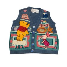 Vintage Winnie The Pooh Vest Disney Store Hand Knit Women’s S Y2K Piglet *FLAW* picture