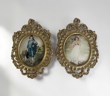 Vtg Framed Portraits Blue Boy & Pinkie Girl in Ornate Gold Frame Made in Italy picture
