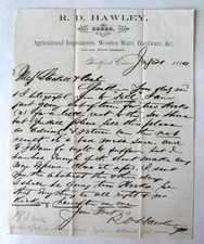 1884 Letterhead Hartford Connecticut RD Hawley Seeds Agricultural Hardware picture