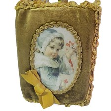 Antique Vintage Musical Music Box Faux Photo Album Little Girl Front Lace Gold picture