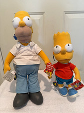 VTG The Simpsons Homer Talking Plush WORKS & Bart 300th Episode Lot Tags Stands picture