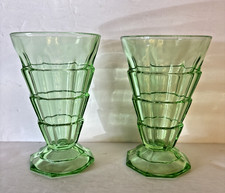 Set Of 2 Green Footed Indiana Glass Tea Room Uranium Glasses 6 Oz 5 1/4” picture