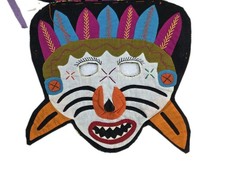 Kuna Gala Mola Folk Art Mask Hand Sewn Fabric Guna Panama  9” X 8