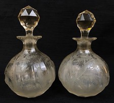 Antique Victorian Glass Vanity Decanters feat Etched woodland scenes with deer picture