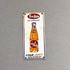 VINTAGE TRU ADE ORANGE SODA COLA PORCELAIN SIGN CAR GAS TRUCK OIL MOTORCYCLE picture