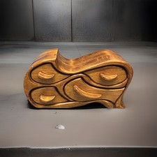 Vintage Tsunami Wooden Bandsaw Jewelry Box Wave Design Handmade Artisan 12” picture