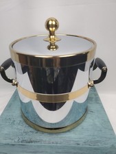 Vintage KraftWare NYC Ice Bucket Chrome And Brass Mid-Century Modern W/ Lid picture