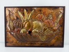 Vtg Primitive Farmhouse Cornucopia Fruit Hammered Copper Relief Art 23.5” X 16” picture