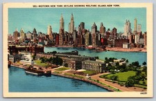 Vintage Midtown New York Skyline Postcard with Welfare Island View NYC picture
